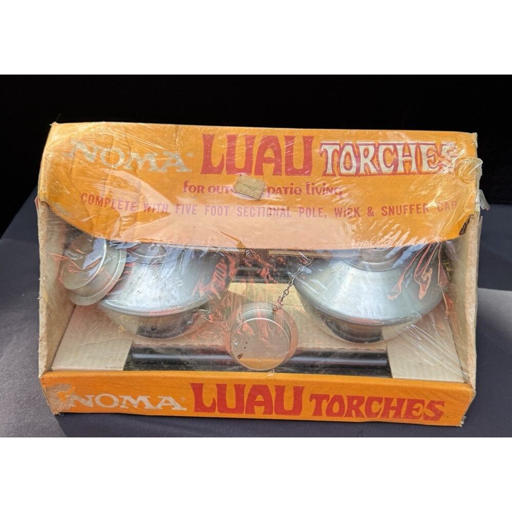 2 MCM LUAU Tiki Torches & Poles By NOMA New In Box Unopened -5
